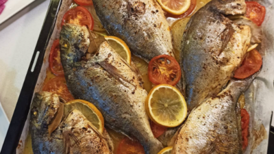 Çupra Balığı Malzemeler 5adet çupra 2adet soğan 2adet domates 1adet