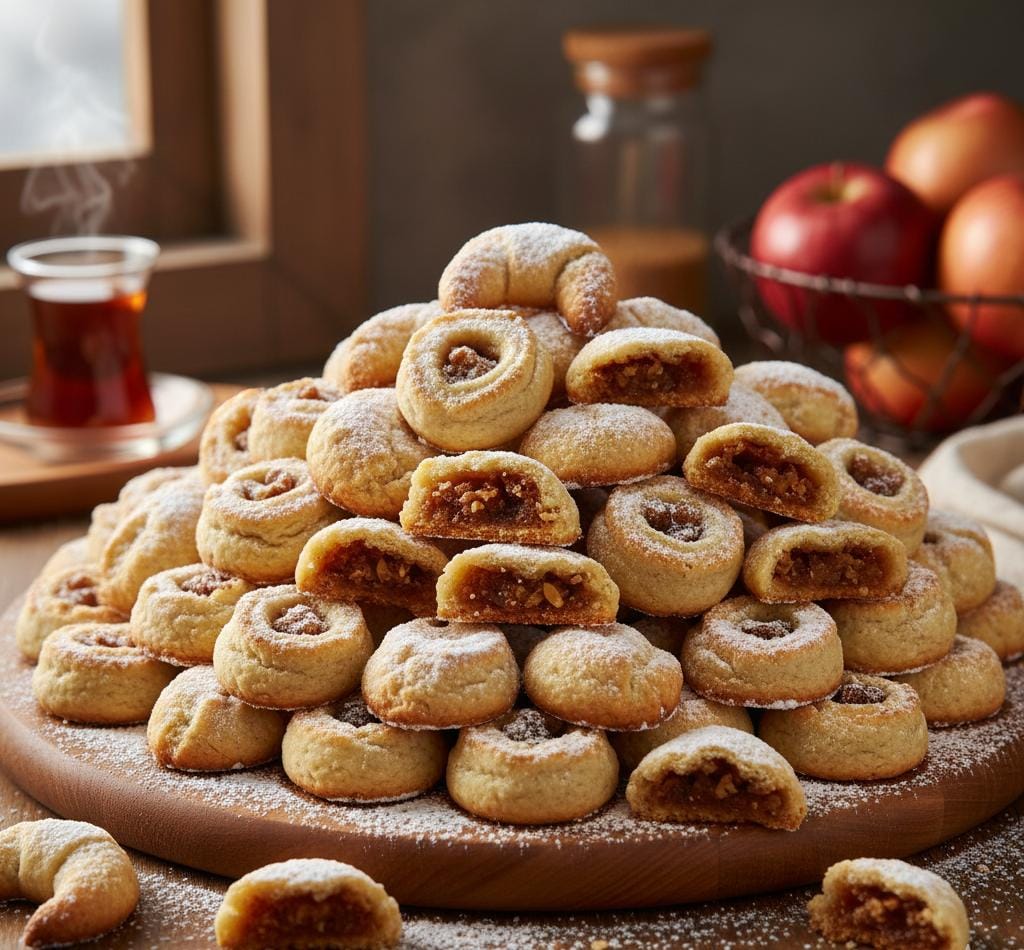 Elmalı Kurabiye Tarifi (Yumuşacık – bol iç harçlı – pudra