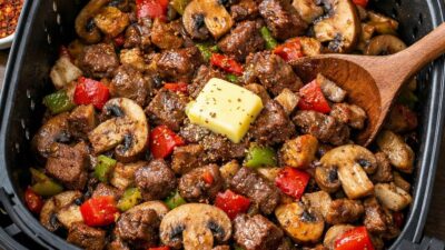 Airfryer Etli Mantar Sote Tarifi Malzemeler 300–400 g dana kuşbaşı