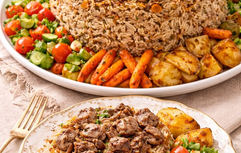 Bol Etli Maklube Pilavı Tarifi Malzemeler (6–8 kişilik) Et kısmı