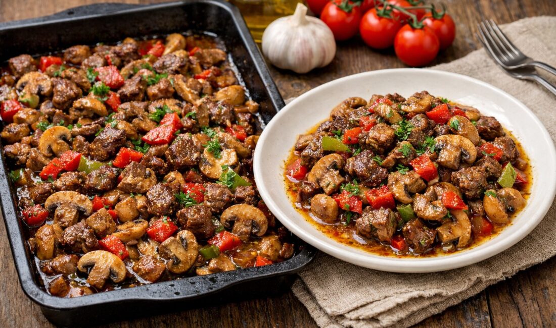 Fırında Tepside Etli Mantar Sote Malzemeler 600 g kuşbaşı dana