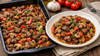 Fırında Tepside Etli Mantar Sote Malzemeler 600 g kuşbaşı dana