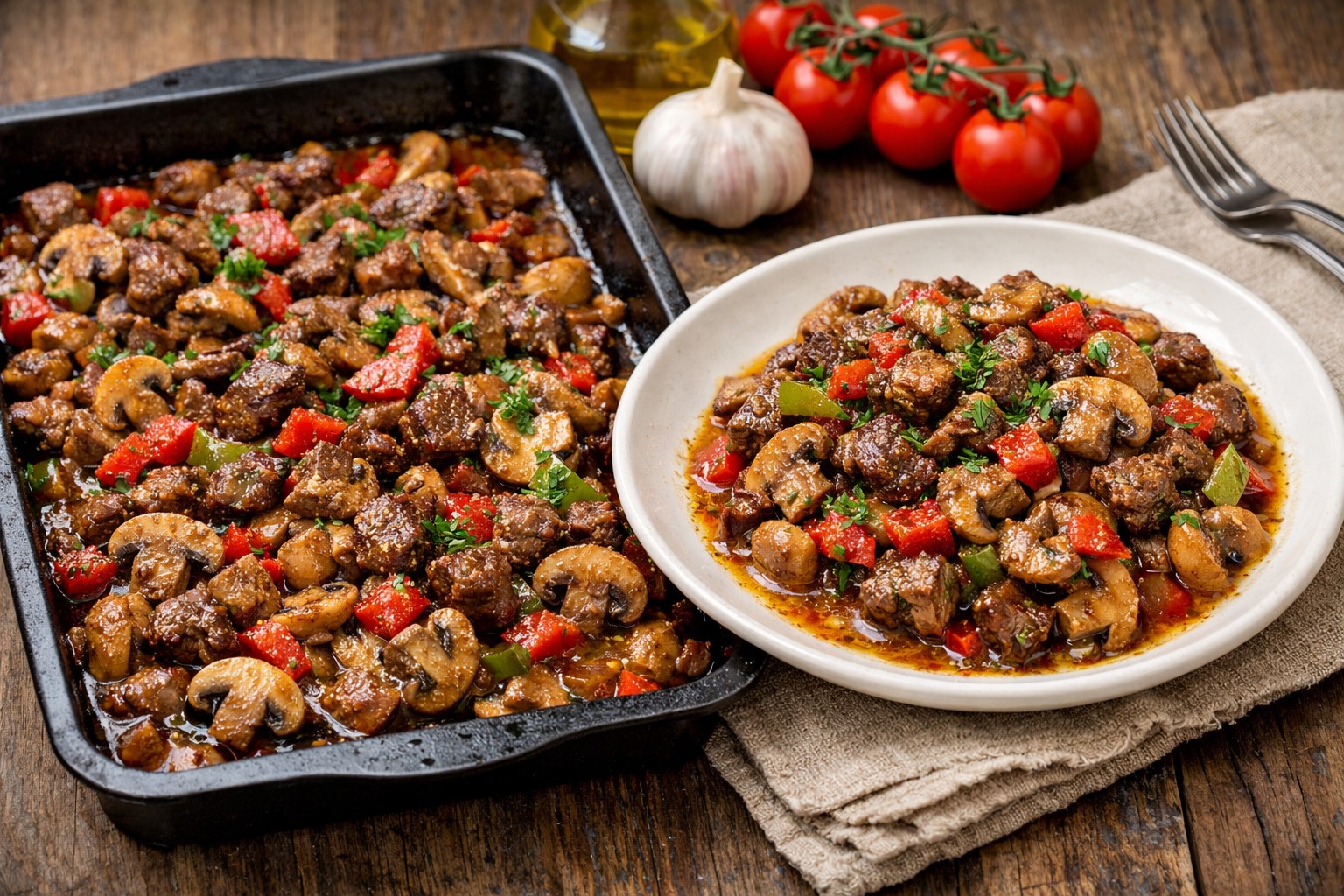 Fırında Tepside Etli Mantar Sote Malzemeler 600 g kuşbaşı dana