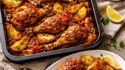 Fırında soslu tavuk ve patates, hem pratik hem de lezzetli