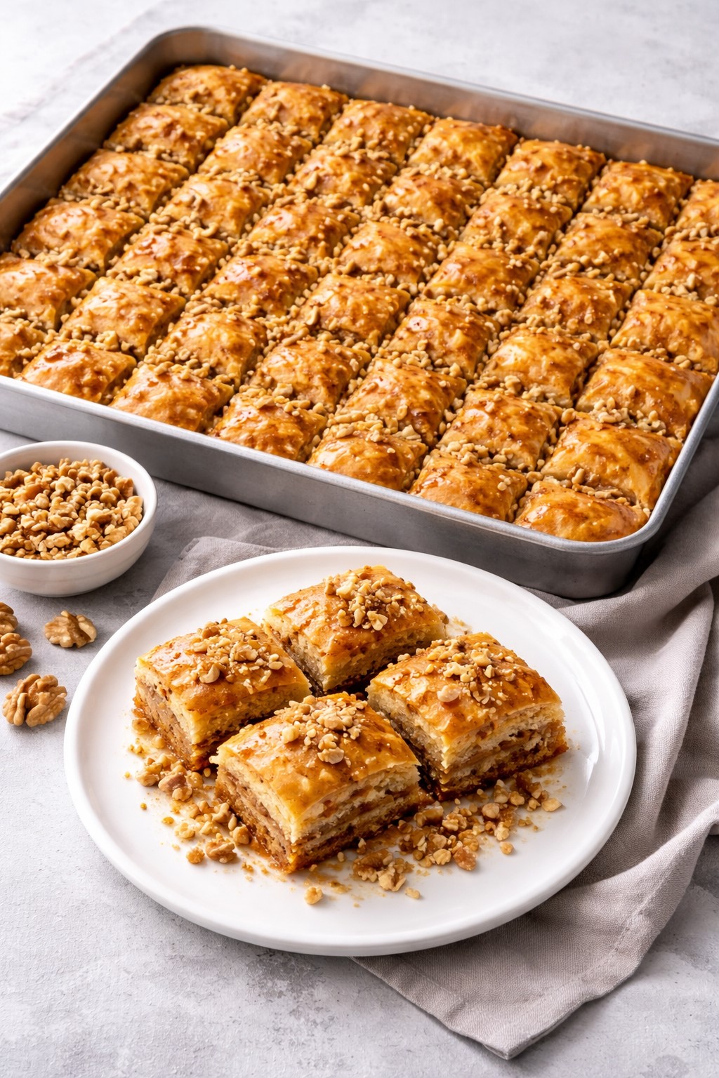 Fırın Tepsisinde Bol Cevizli Baklava Tarifi Tepsi Ölçüsü: Yaklaşık 30×40