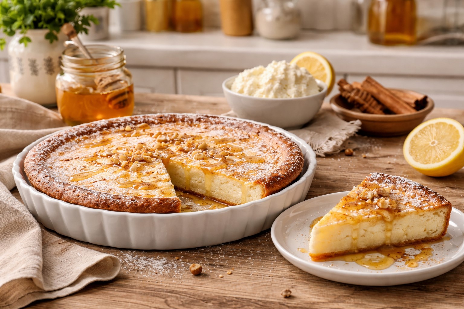 Melopita Tatlısı (Yunan Bal Tatlısı) Melopita, bal ve peynirle yapılan