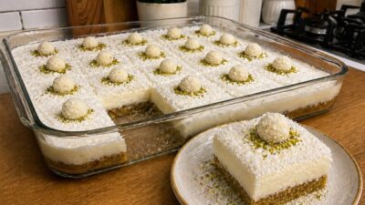 Kardelen Tatlısı Borcamda Hafif, sütlü ve hindistan cevizli şık bir