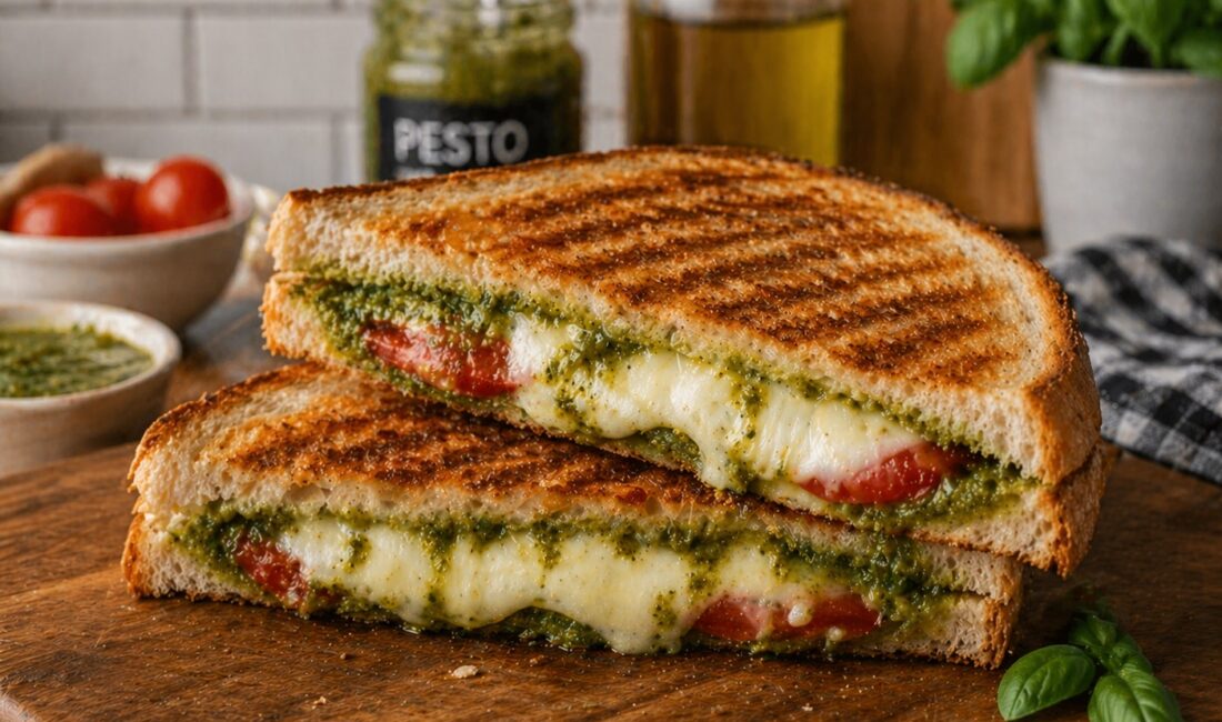 Mozzarella & Pesto Soslu Gurme Tost Malzemeler 2 tost için
