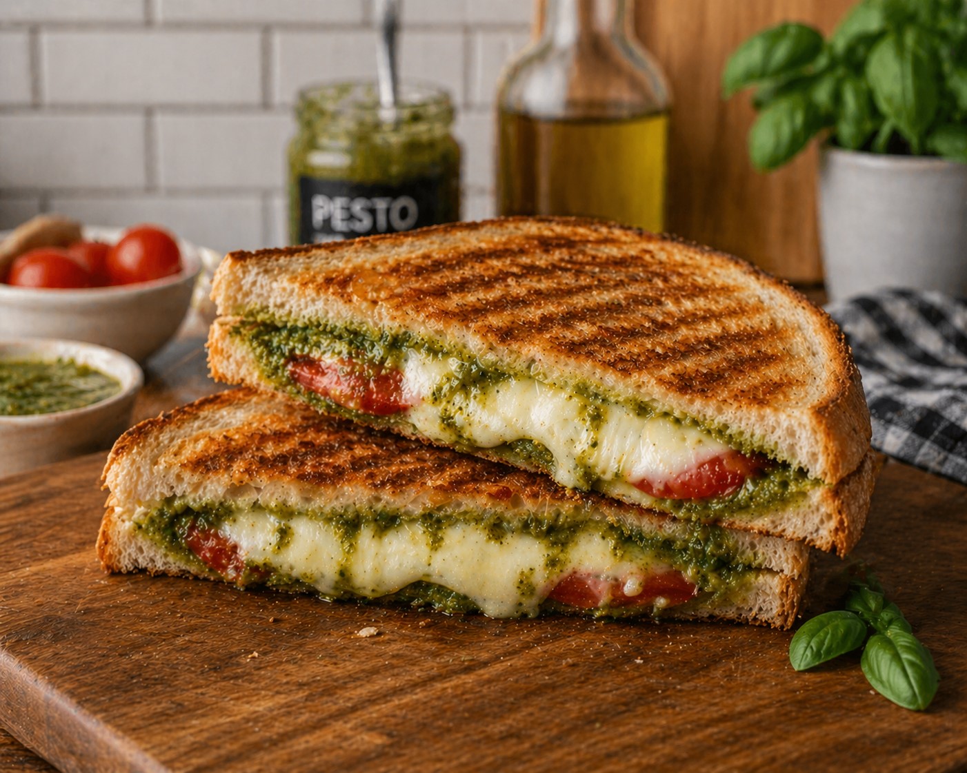 Mozzarella & Pesto Soslu Gurme Tost Malzemeler 2 tost için