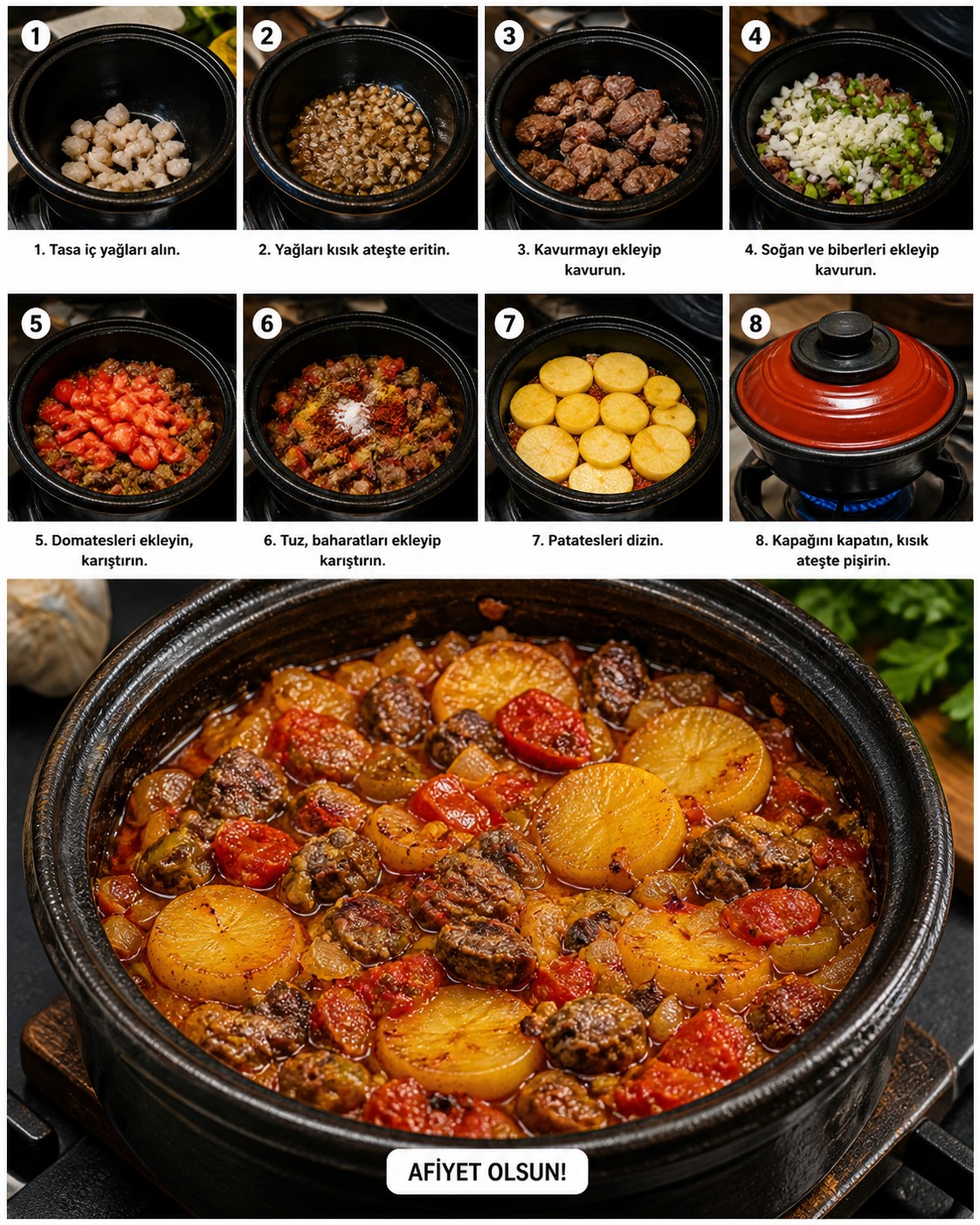 Yağlı Kavurmalı Tas Kebabı Ölçülü Tarif Malzemeler (4-6 kişilik) 700–800