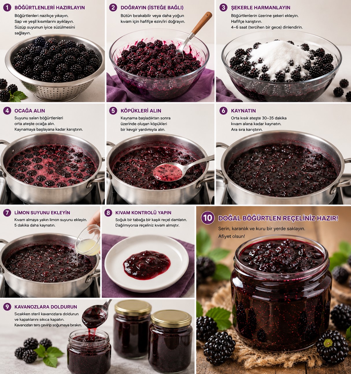 Doğal Çalı Böğürtlen Reçeli (Tam Ölçülü Tarif) Malzemeler 1 kg