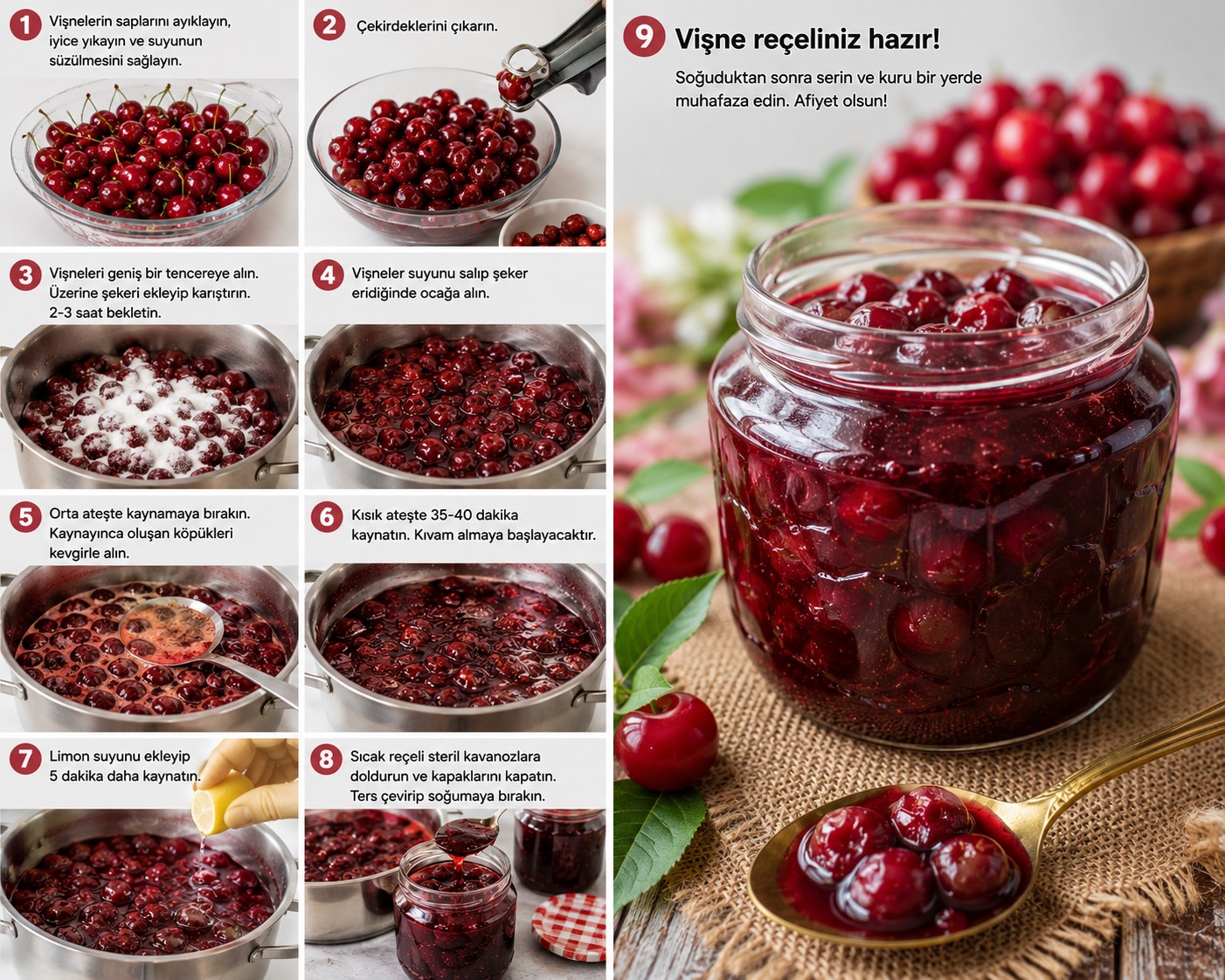 Vişne Reçeli (Tam Ölçülü Tarif) Malzemeler 1 kg vişne 800