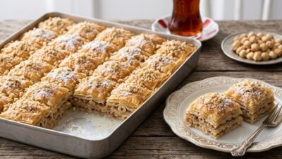 Sütlü Nuriye Tarifi İçin Malzemeler 44 adet baklavalık yufka 2