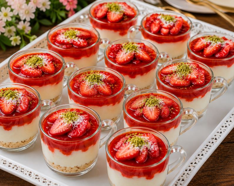Çilekli Fincan Tatlısı Tarifi Çilekli Fincan Tatlısı Tarifi Malzemeler Muhallebisi İçin 1 litre süt